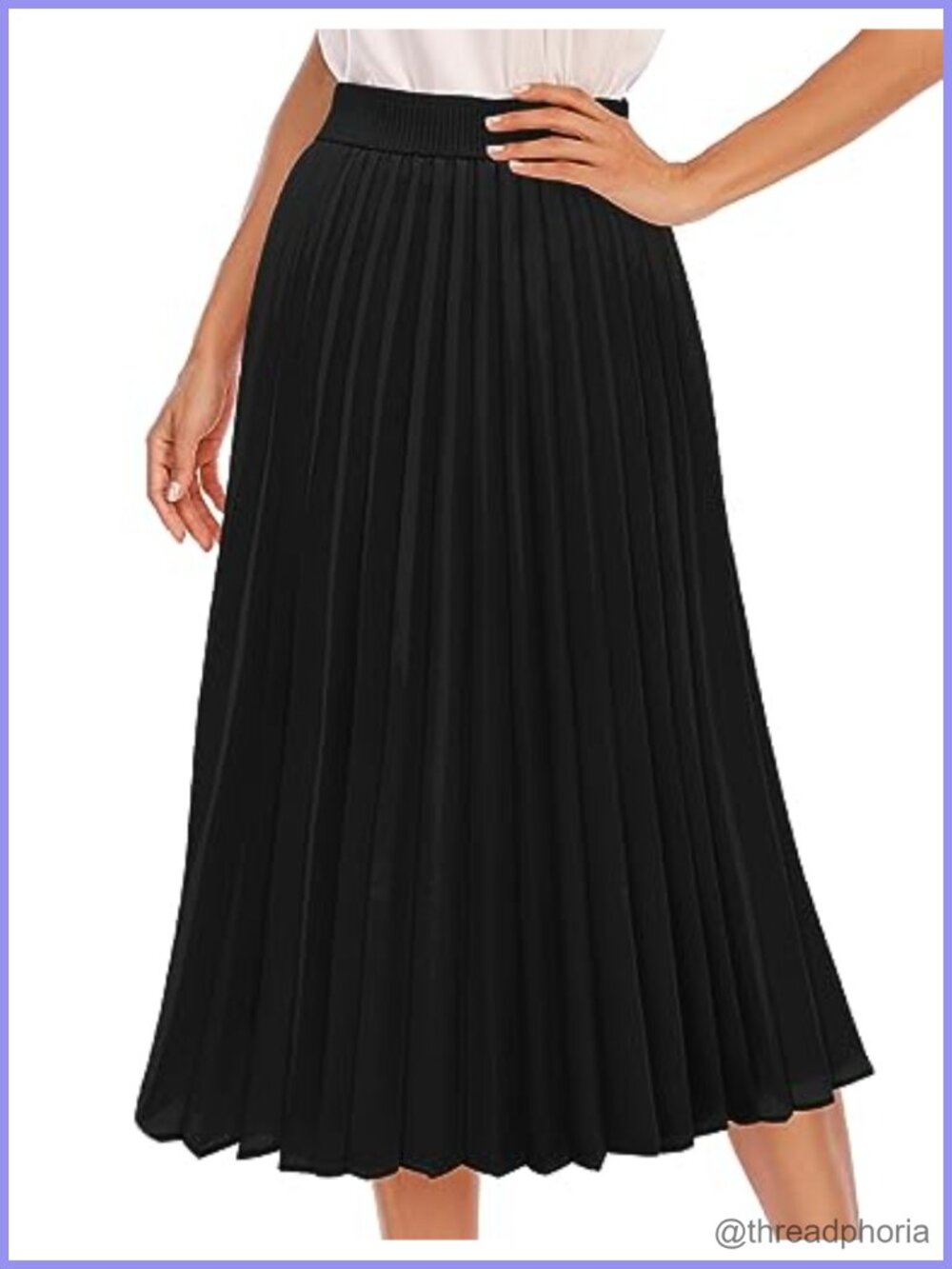 Pleated Midi Skirt for Women A Line Elastic High Waisted Chiffon Flowy